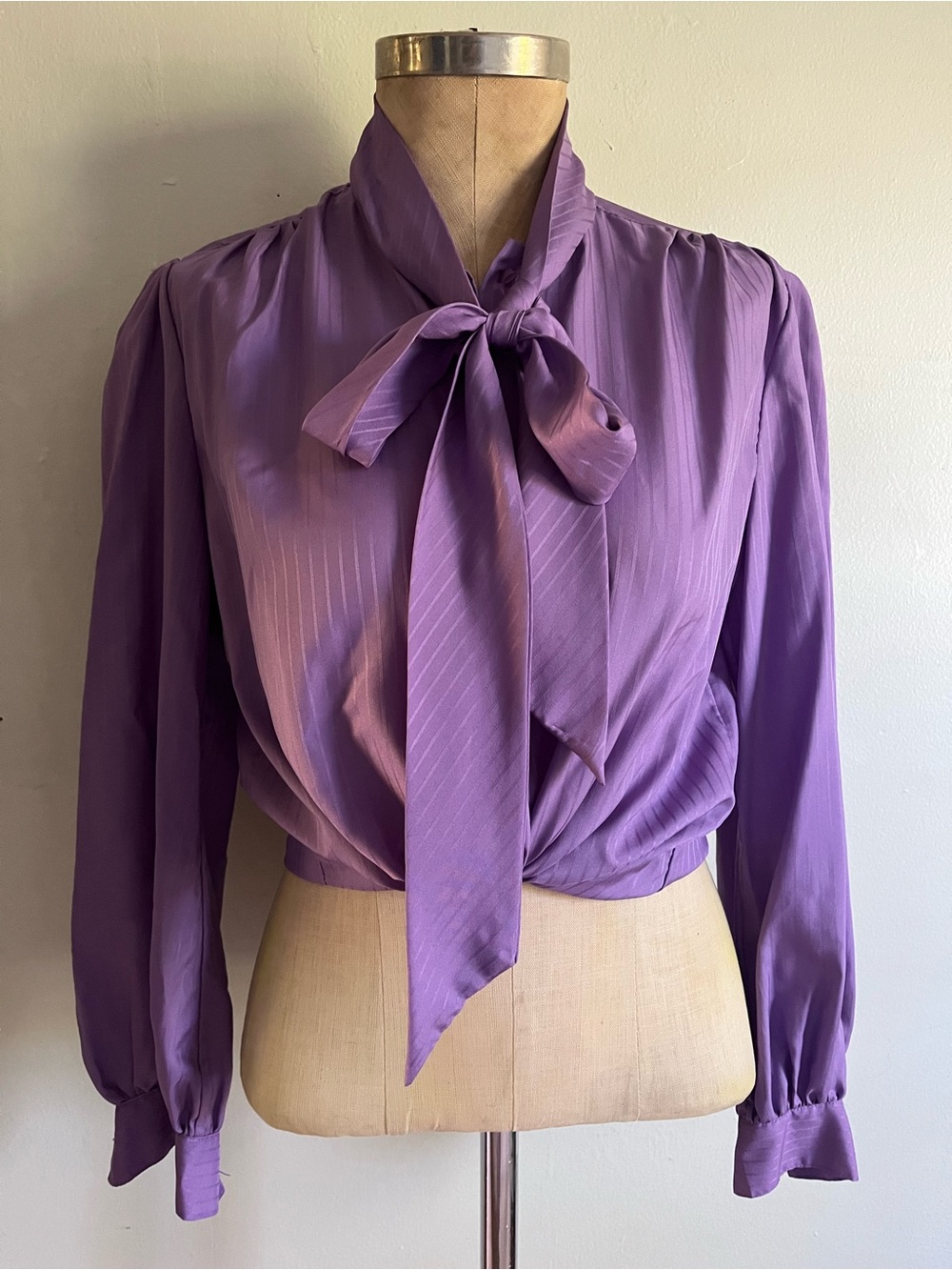 Vintage Lavender Tie-Neck Blouse